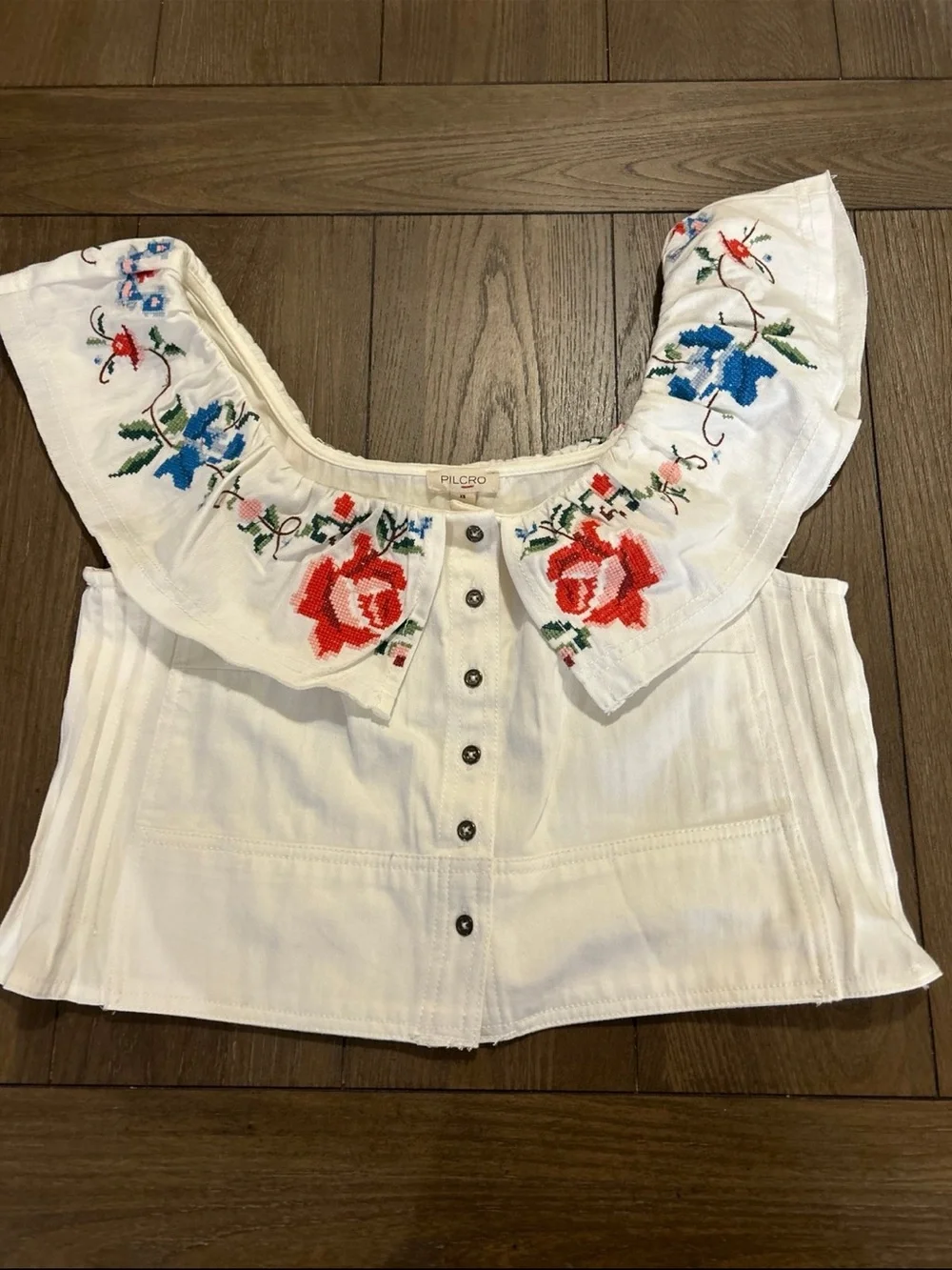 Pilcro White Embroidered Ruffle Camisole with Red and Blue Florals - Picture 2 of 7